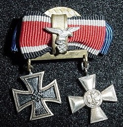 Nazi Luftwaffe Miniature Two-Medal Bar with Metal Device...$70 SOLD