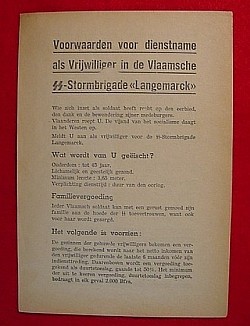 Nazi SS Recruiting Leaflet for Flemish SS "Stormbrigade Langemarck"...$85 SOLD