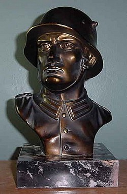 Nazi Heroic Soldier Bust on Marble Base by 