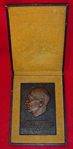 Nazi Cased Adolf Hitler Award Plaque for NSDAP Officials...$295 SOLD