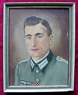 WWII German Oil Painting of Heer Infantry Officer Dated 