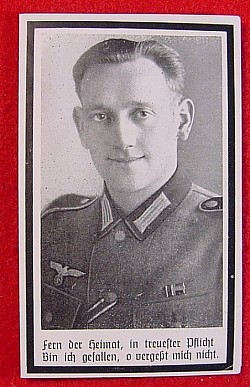 WWII German Death Card for an MG Komp. Unteroffizier...$15 SOLD