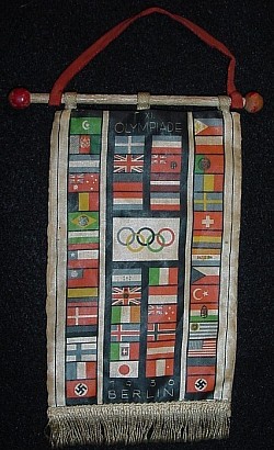 Nazi-era 1936 Berlin Olympics Table Banner with Wood Staff...$115 SOLD