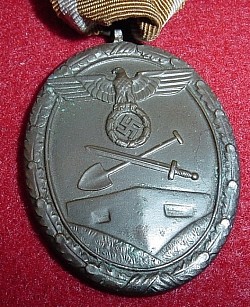 Nazi Earlier Bronze Westwall Medal with Ribbon...$50 SOLD