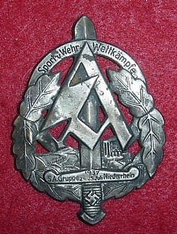 Original Nazi 1937 "SA Gruppe Niederhein" Sport Competition Tinnie Badge...$35 SOLD