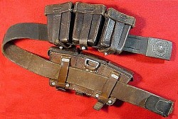 WWII German Army EM Belt, Buckle with Tab, Three-Pocket Ammo Pouches...$185 set SOLD
