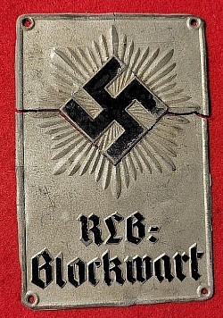 Nazi Reichsluftschutzbund "Block Warden" Door Sign...$45 SOLD