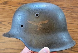 WWII German Luftwaffe M42 Single Decal Helmet Shell...$310 SOLD