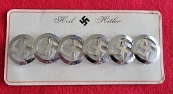 Nazi "Heil Hitler" Patriotic Card of Six Plated Metal Swastika Badges...$175 SOLD