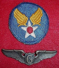 WWII USAAF 3" Glider Pilot Wing and WWII Shoulder Patch...$190 SOLD
