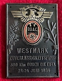 Nazi 1934 NSKK / DDAC Westmark Plaque...$275 SOLD