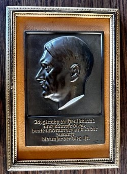 Nazi Framed High Profile Hitler Plaque by W. Wolff...$295 SOLD