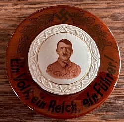 Nazi Adolf Hitler Convex Porcelain Plaque on Wood Base...$250 SOLD