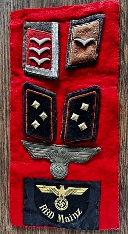 Nazi Insignia Hand-Stitched onto Red Felt Backing...$185 SOLD