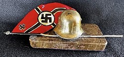 Nazi Helmet Desk Ornament on Marble Base with Original Metal Nazi Battle Flag...$140 SOLD