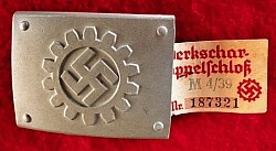 Nazi DAF EM Belt Buckle by E W. Assmann & Söhne, Lüdenscheid with Paper RZM Tag...$225 SOLD