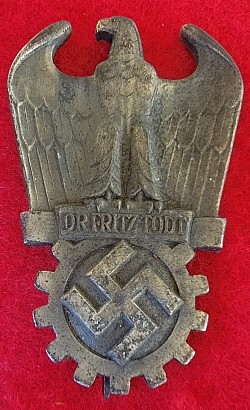 Nazi Dr. Fritz Todt Prize Award Badge in Silver...$375 SOLD