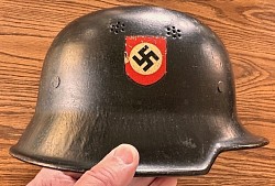 Nazi M34 Fire Police Double Decal Helmet with Partial Liner and Complete Chinstrap...$375 SOLD
