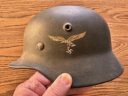 Nazi Luftwaffe M40 Single Decal Combat Helmet with Leather Liner...$875 SOLD